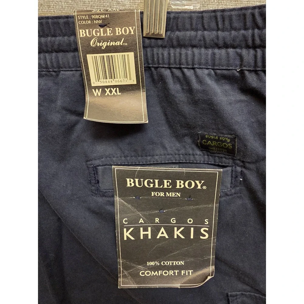 Bugle Boy Mens Cargo Shorts XXL Navy Blue Cotton Elastic Waist 908QK141 NWT